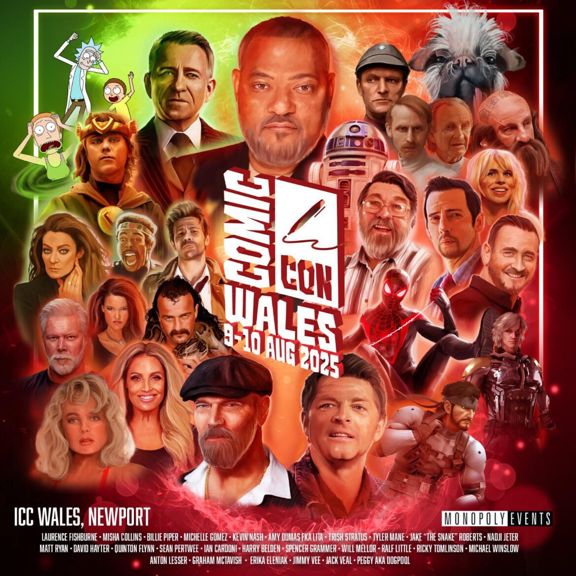 An graphic of all the guests attending Comic Con Wales